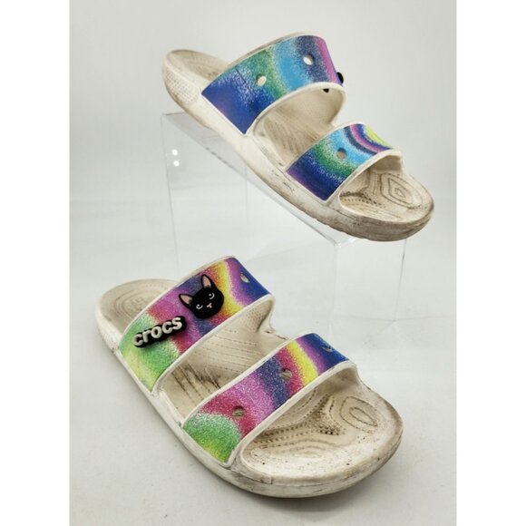 CROCS Shoes - Crocs Men's 9 Women's 11 Rainbow Spray Tie Dye Strap Sandal 208055
